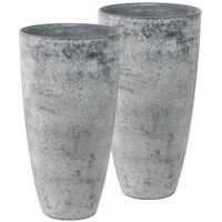 Set van 2x stuks bloempotten/plantenpotten vaas van gerecycled kunststof betongrijs D29 en H50 cm