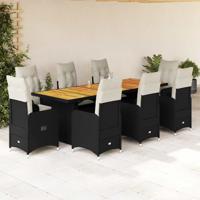9-delige Bistroset met kussens poly rattan zwart 9-delige Bistroset met kussens poly rattan zwart