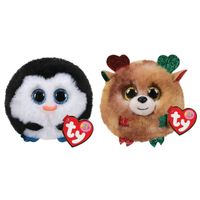 Ty - Knuffel - Teeny Puffies - Waddles Penguin & Christmas Reindeer