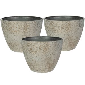 Bloempot/plantenpot - 3x - buiten - beige/goud - D19 en H15 cm - kunststof/steenmix