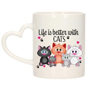 Cadeau koffie/thee mok - life is better with cats - hartjes oor - poesen