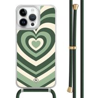 iPhone 14 Pro Max hoesje met groen koord - Hart swirl groen