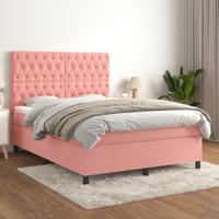 Boxspring met matras fluweel roze 140x190 cm