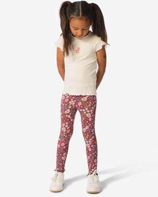 HEMA Kinderleggings rib bloemen - 2 stuks lichtbruin (lichtbruin)