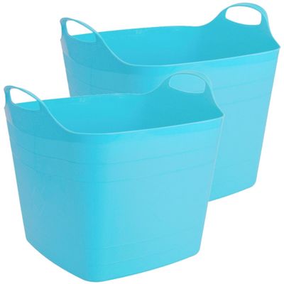 2x stuks flexibele kuip emmer/wasmand vierkant blauw 40 liter
