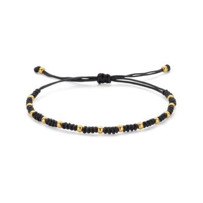 Zwart Gevlochten Armband met 14K Geelgouden Bolletjes - Stijlvolle en Verstelbare Armband