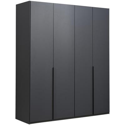 Leen Bakker - Kledingkast Milaan 4-deurs- Grafiet - 208x180x58 Cm - Spaanplaat - Grijs#Zwart