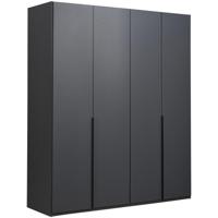 Leen Bakker - Kledingkast Milaan 4-deurs- Grafiet - 208x180x58 Cm - Spaanplaat - Grijs#Zwart