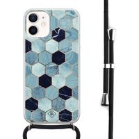 iPhone 12 mini hoesje met koord - Blue cubes