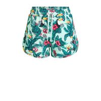 WE Fashion straight fit sweatshort met bladprint groen/roze/zwart - thumbnail