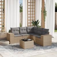 6-delige Loungeset met kussens poly rattan beige
