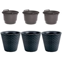 3x Kunststof Matuba rotan bloempotten/plantenpotten antraciet 40 cm inclusief binnenpot