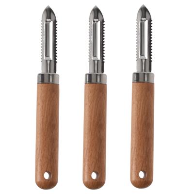 Excellent Houseware Keukengerei fruit aardappel schilmes - 3x - RVS - houten handvat - 18 cm