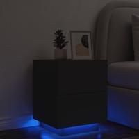 Nachtkastje met LED-verlichting bewerkt hout zwart