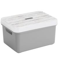 Sunware Opbergbox/mand - lichtgrijs - 13 liter - met deksel hout kleur - Opbergbox - thumbnail
