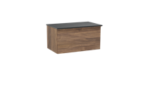 Balmani Forma zwevend badmeubel 90 x 55 cm amerikaans notenhout met Stretto enkel wastafelblad in zwart graniet, Horizontale symmetrische rechte ribbel