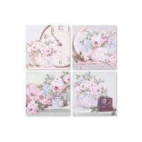 Schilderij Home ESPRIT Groen Roze Rozen Romantiek 60 x 3 x 60 cm (4 Stuks)