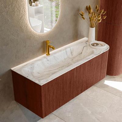 Badmeubel Mondiaz Kurve-Dlux | 125 cm cm | Meubelkleur Ruby | Wastafelkleur Glace | Solid surface | Wasbak links zijde spoelbak | 1 kraangat
