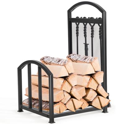 Brandhoutrek met 4 Haardgereedschap Brandhoutrek Metaal Brandhoutrek Plank 5-Delige Set voor Binnen en Buiten