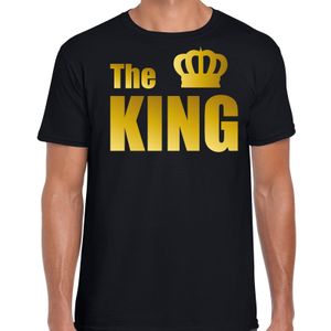 The king t-shirt zwart met gouden letters en kroon voor heren