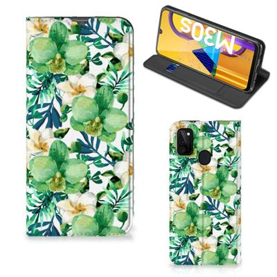 Samsung Galaxy M30s | M21 Smart Cover Orchidee Groen Samsung Galaxy M30s | M21 Smart Cover Orchidee Groen
