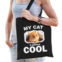 Rode kat katten tasje zwart volwassenen en kinderen - my cat serious is cool kado boodschappentasje