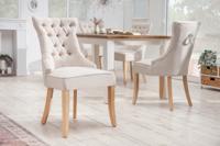 Elegante stoel CASTLE beige linnen stof landelijke stijl met comfort handvat - 40467