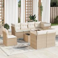 9-delige Loungeset met kussens poly rattan beige