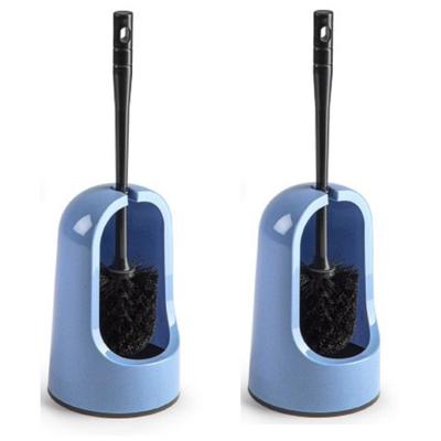 Plasticforte WC borstel met houder - 2x stuks - blauw - 40 cm - kunststof