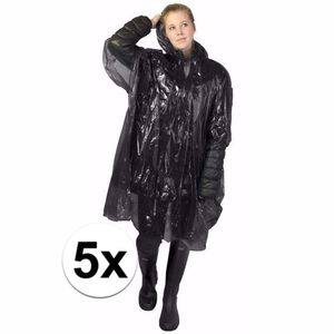 5x wegwerp regenponcho zwart