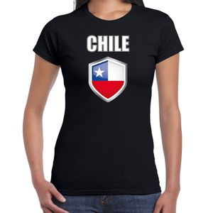 Chili landen supporter t-shirt met Chileense vlag schild zwart dames