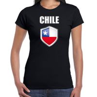 Chili landen supporter t-shirt met Chileense vlag schild zwart dames