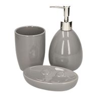 3-Delige badkamer/toilet accessoires set grijs van dolomiet