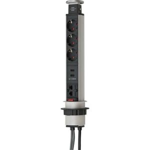 Brennenstuhl Tower Power USB/LAN 1396200023 tafelstopcontact 3-voudig inbouw 2m zwart/zilver