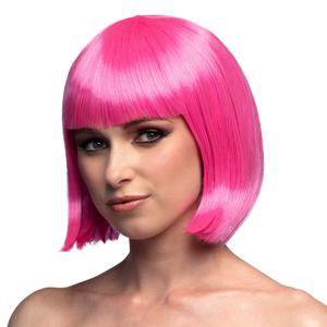 Verkleedpruik dames - fuchsia roze - Cabaret/Hollywood/Diva - Carnaval - kort haar bobline