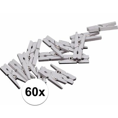 Mini knijpertjes - 60x st - zilver - 2 cm - hout - knijpers - miniknijpers