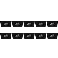 Spot Armatuur 10 Pack - Pragmi Borny Pro - GU10 Inbouwspot - Vierkant - Zwart - Aluminium - Kantelbaar - 92mm