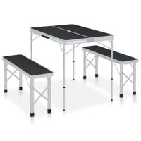 Campingtafel inklapbaar met 2 banken aluminium grijs - thumbnail