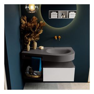 Mondiaz Riva 100cm badmeubel onderkast planchet kleur talc met 1 lade wastafel rechts kleur dark grey