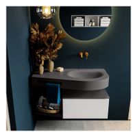 Mondiaz Riva 100cm badmeubel onderkast planchet kleur talc met 1 lade wastafel rechts kleur dark grey