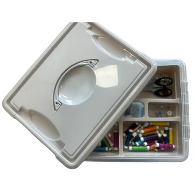 Naaidoos/naaigerei opbergbox - bruin -12L - 34 x 27 x 18 cm - met vakverdeling tray - wol/garen/