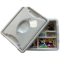 Naaidoos/naaigerei opbergbox - bruin -12L - 34 x 27 x 18 cm - met vakverdeling tray - wol/garen/
