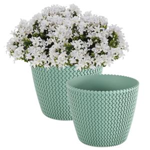 Plantenpot/bloempot - 2x - kunststof - mintgroen - D22 x H19 cm - binnen/buiten