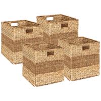 5Five gevlochten jute opbergmand met handvaten - 4x - naturel - 38 x 38 x 38 cm