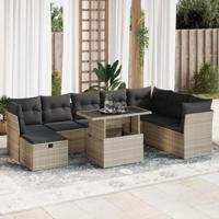 9-delige Loungeset met kussens poly rattan lichtgrijs 9-delige Loungeset met kussens poly rattan lichtgrijs