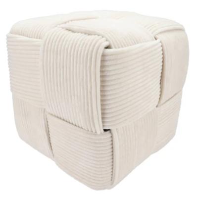 DK Design Poef - fluweel - creme - gevlochten look - 40 x 40 cm - vierkant - woondecoratie