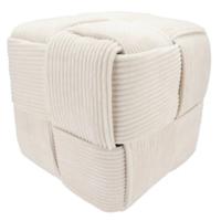 DK Design Poef - fluweel - creme - gevlochten look - 40 x 40 cm - vierkant - woondecoratie