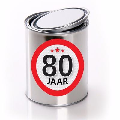 Cadeauverpakking Conservenblik Leeftijd 80 jaar - sticker - verjaardag