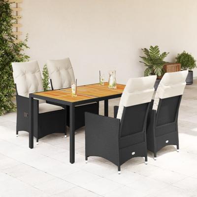 5-delige Tuinset met kussens poly rattan zwart