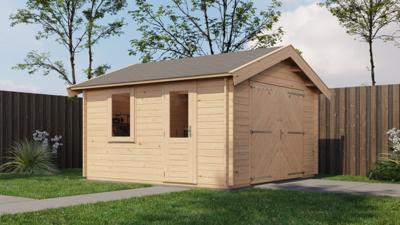 Lugarde Select Blokhut Maurik met garagedeur 400x400cm - Onbehandeld- Zadeldak- - Lugarde Select